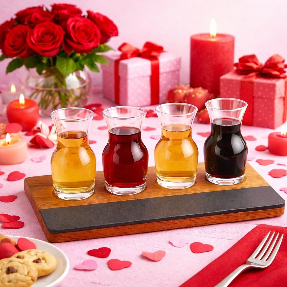 Crofton Wine Tasting Flight Set 4 Wine Glasses Wooden Board Chalk Party Games